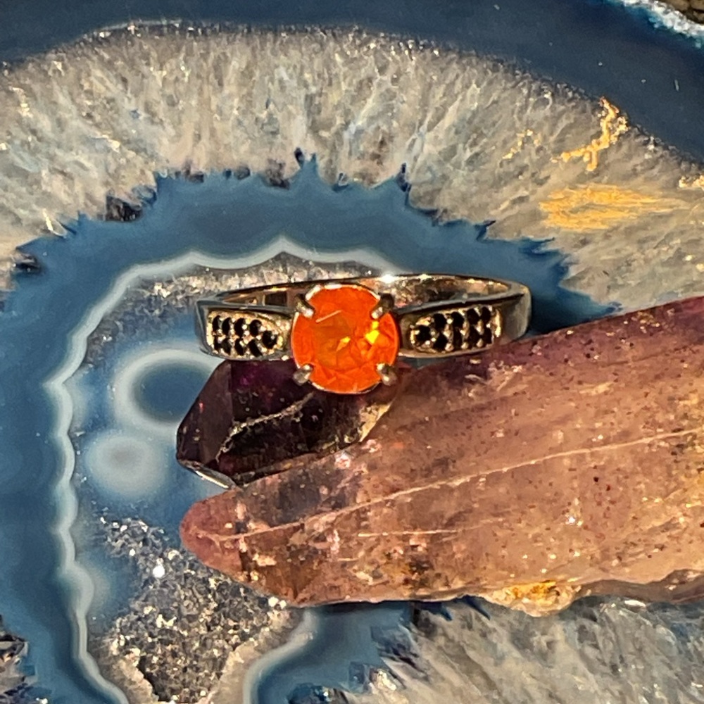 Orange Topaz and Black Spinel .925 Silver Ring